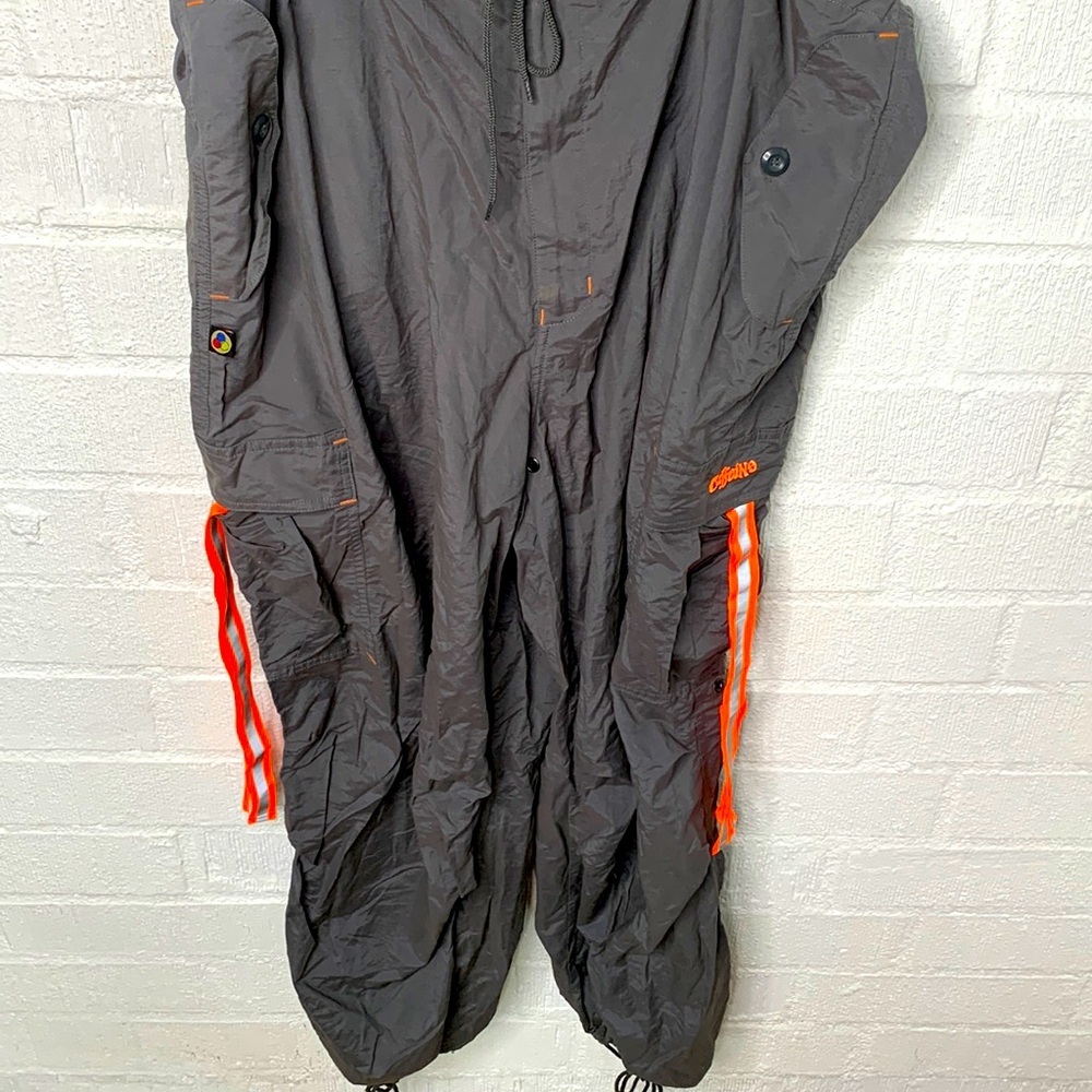 Caffeine Y2K Raver Parachute Pants with Neon Orange Reflectives size Large